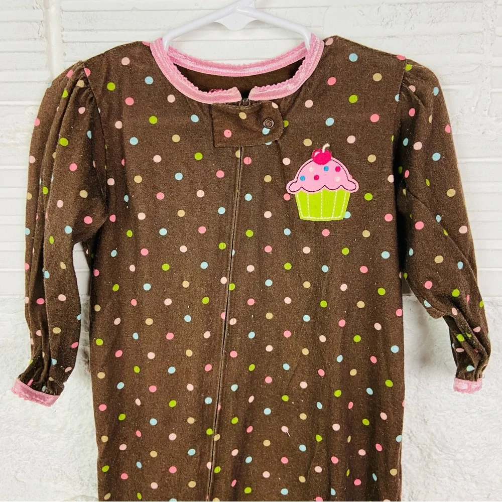 Carters Brown Polka Dot Kids One Piece footie pj with Cupcake Design size 18 M